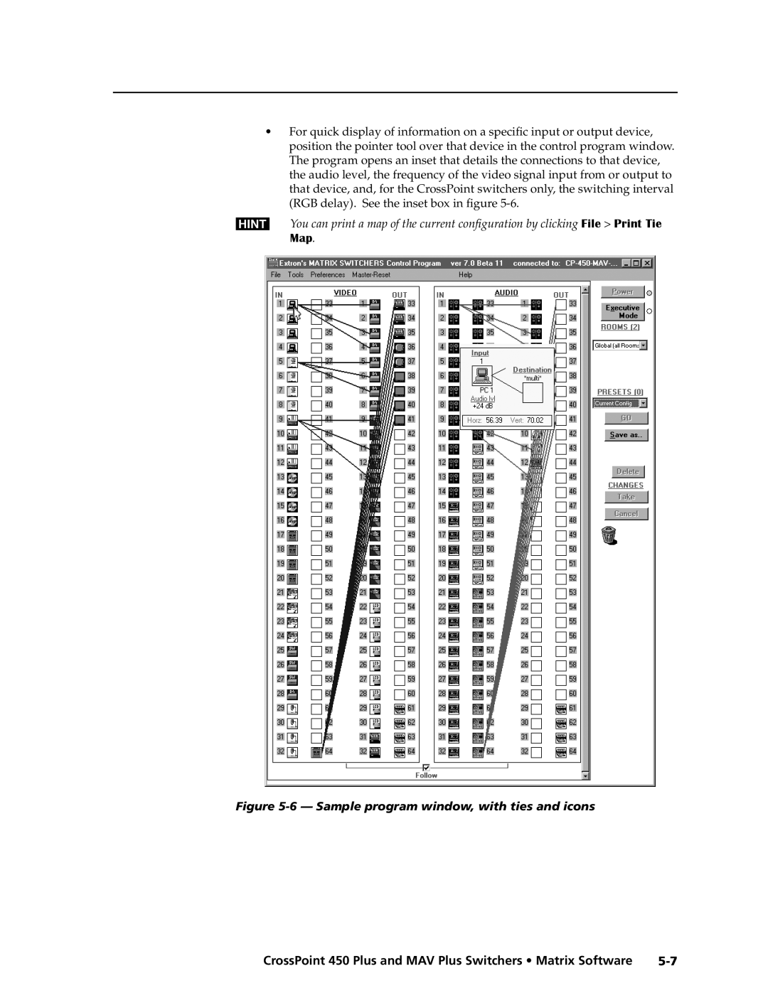 Extron electronic MAV Plus Series manual Sample program window, with ties and icons 