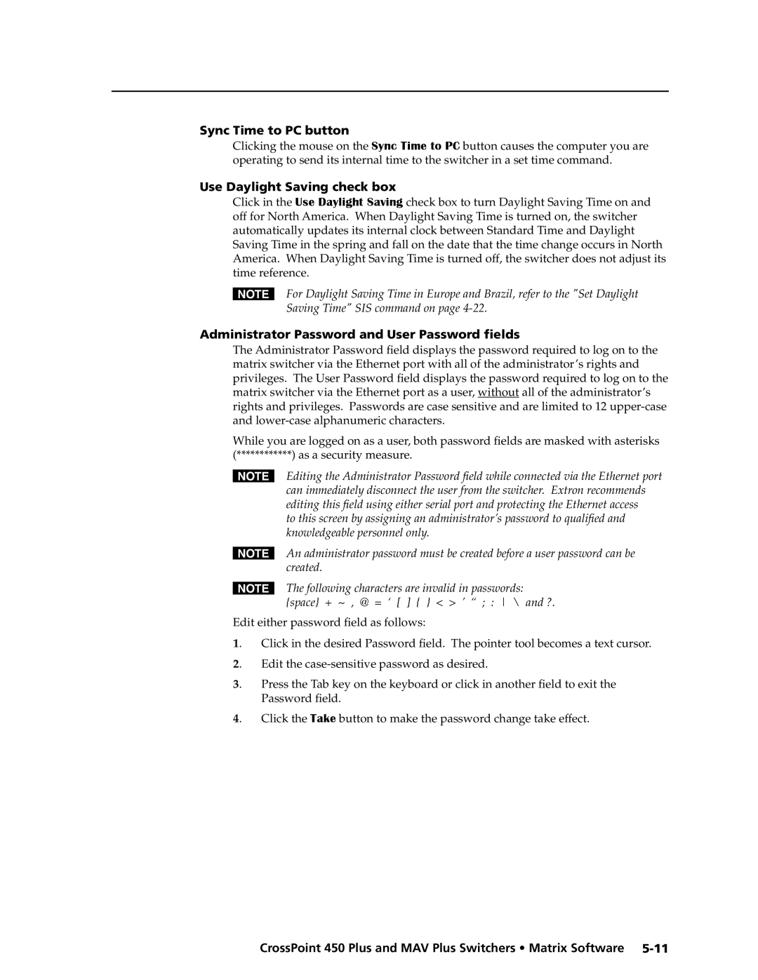 Extron electronic MAV Plus Series manual Sync Time to PC button, Use Daylight Saving check box 