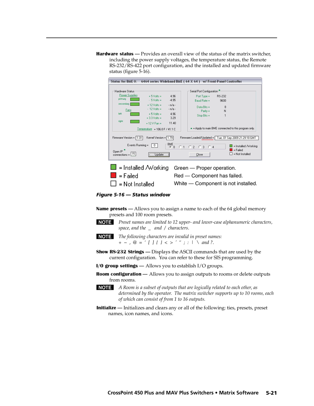 Extron electronic MAV Plus Series manual Status window 