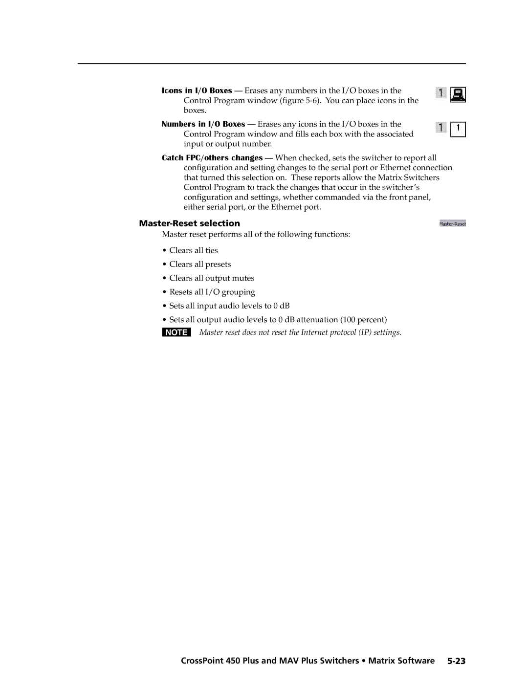 Extron electronic MAV Plus Series manual Master-Reset selection 