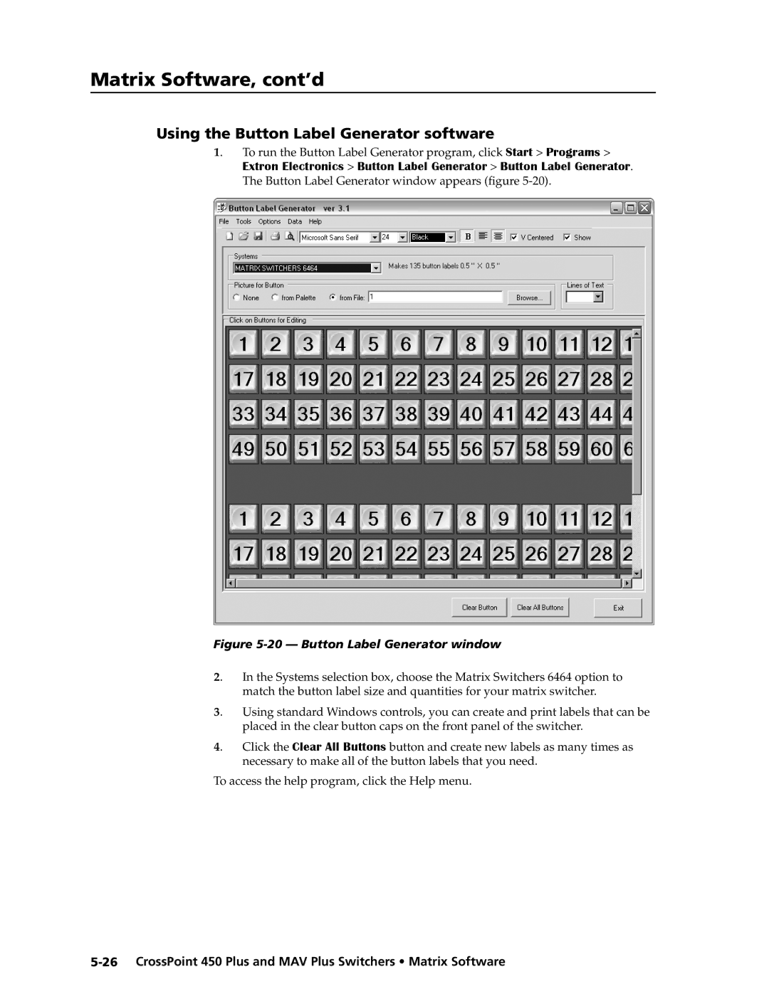 Extron electronic MAV Plus Series manual Using the Button Label Generator software, Button Label Generator window 