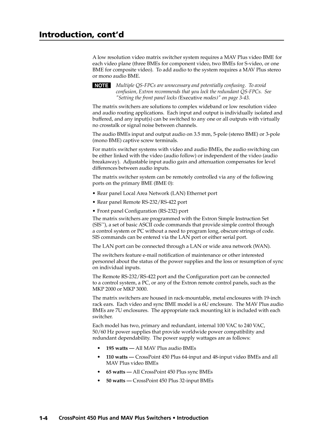 Extron electronic MAV Plus Series manual Introduction, cont’d 