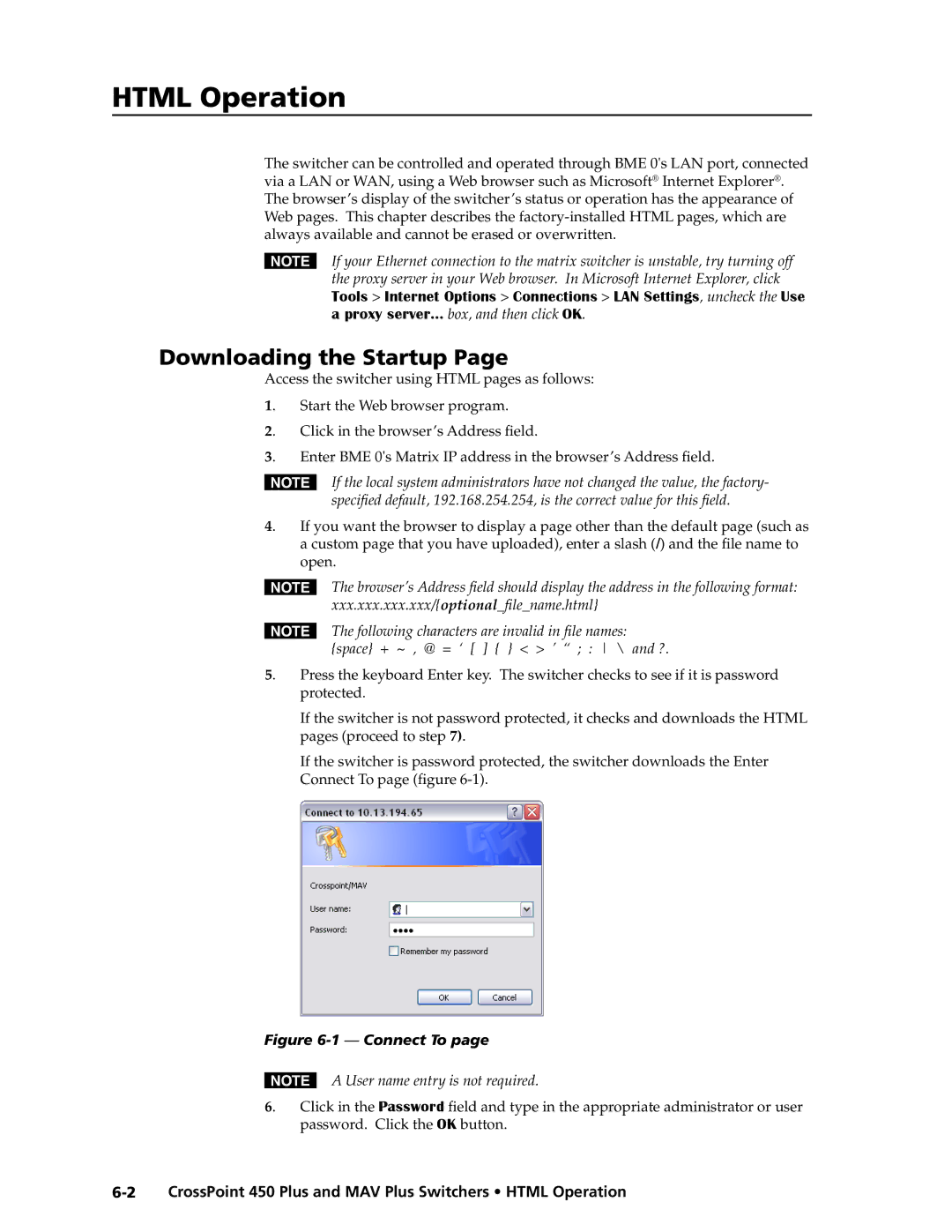 Extron electronic MAV Plus Series manual Downloading the Startup, CrossPoint 450 Plus and MAV Plus Switchers Html Operation 