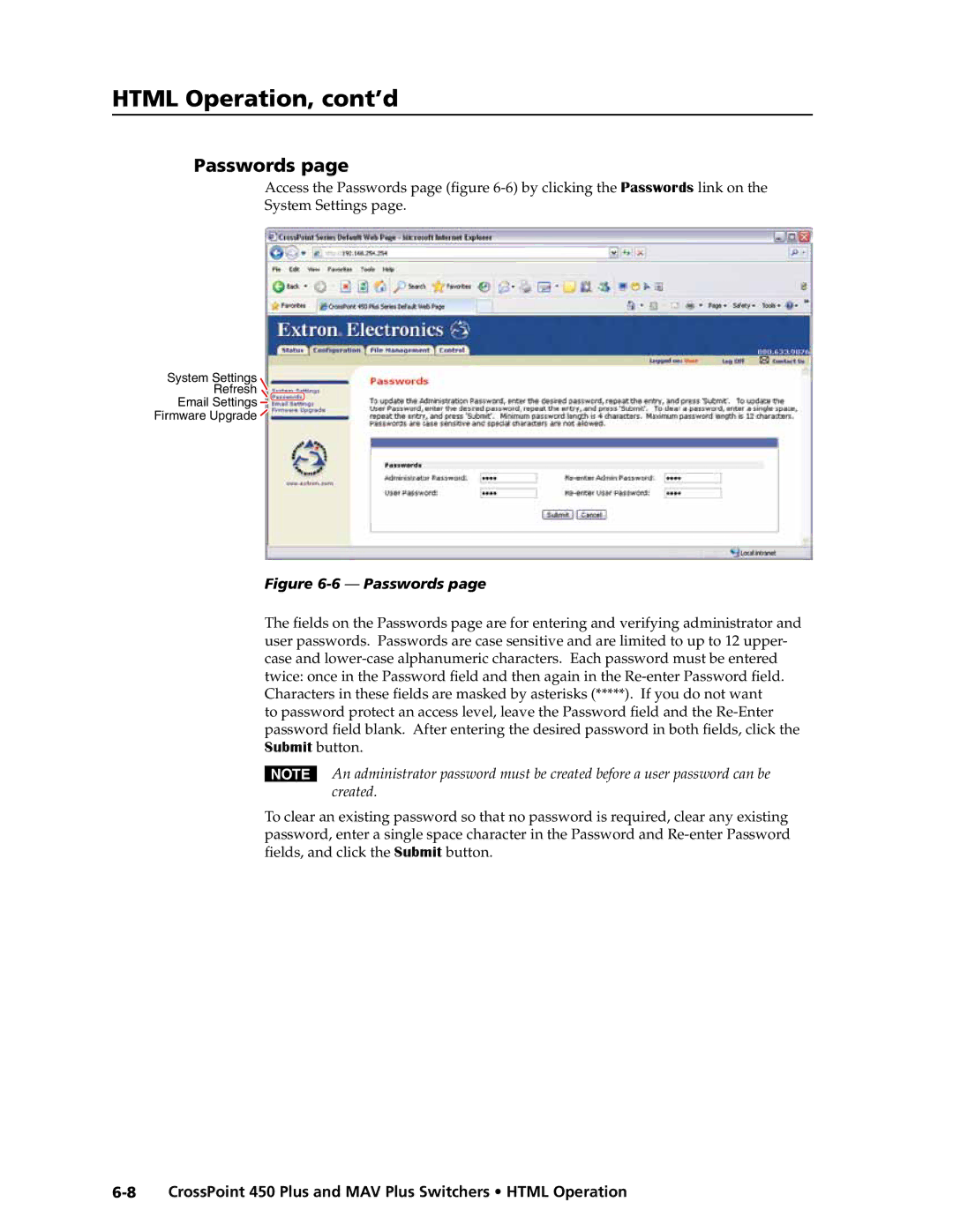 Extron electronic MAV Plus Series manual Passwords 