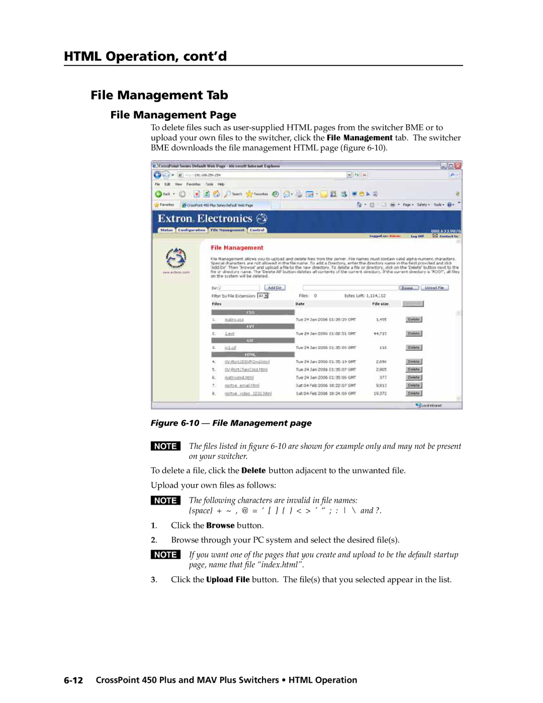 Extron electronic MAV Plus Series manual File Management Tab 