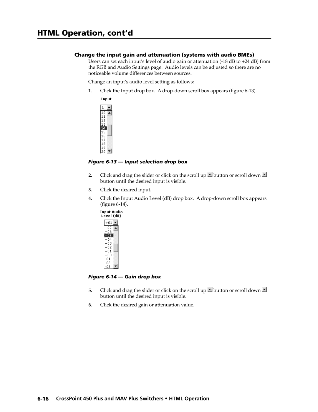 Extron electronic MAV Plus Series manual Input selection drop box 