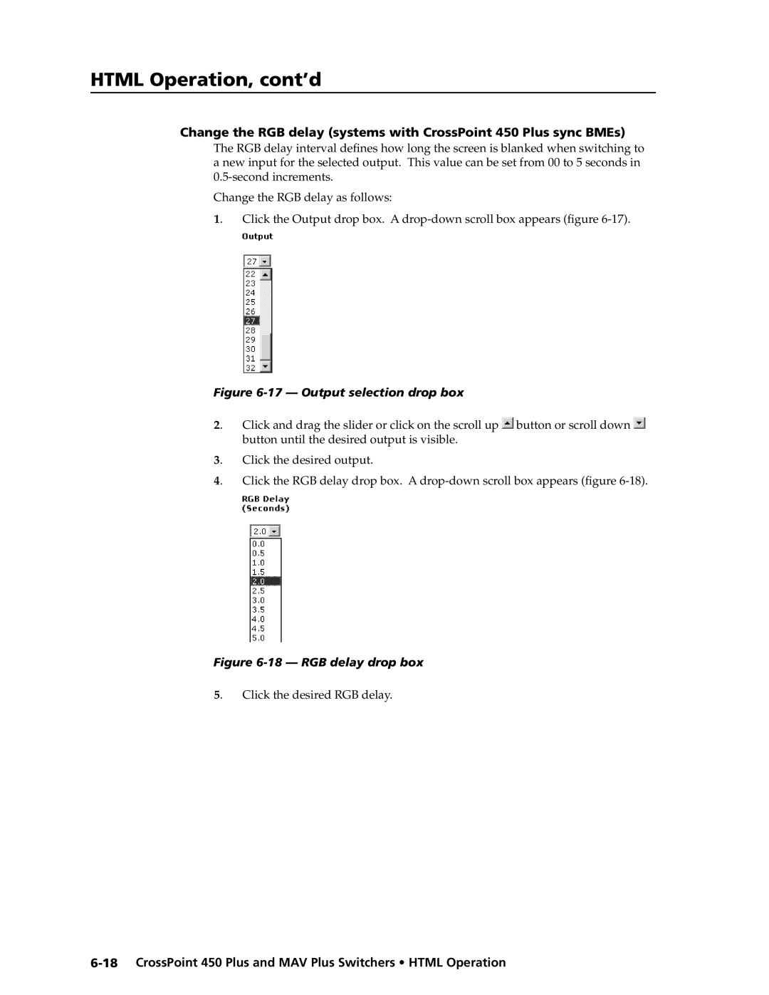 Extron electronic MAV Plus Series manual Output selection drop box 