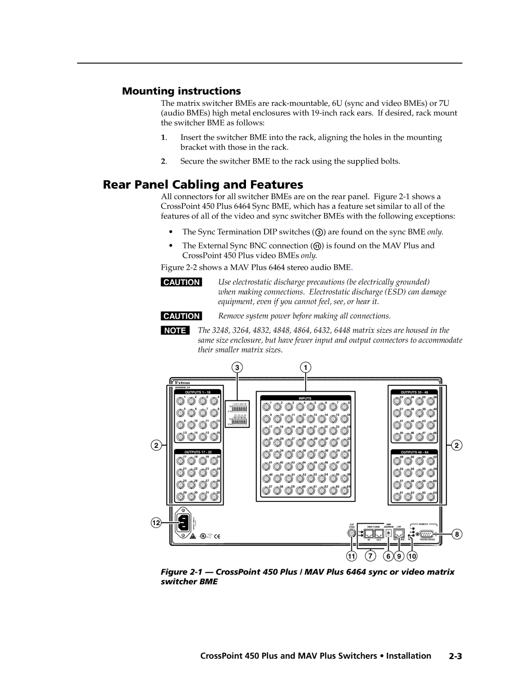 Extron electronic MAV Plus Series manual Rear Panel Cabling and Features, Mounting instructions 