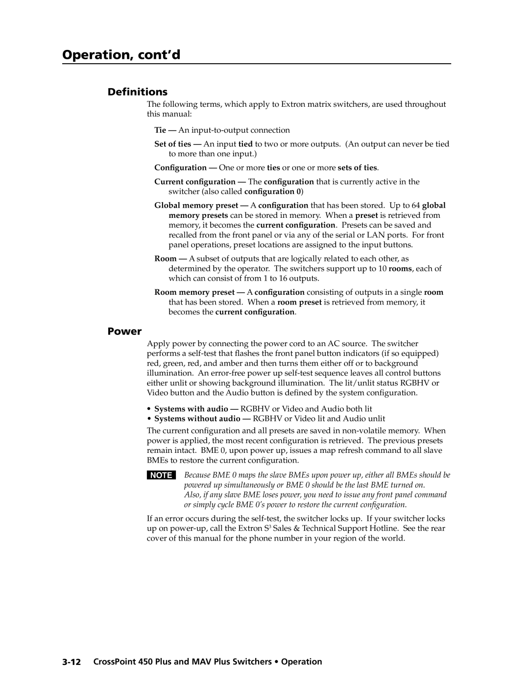 Extron electronic MAV Plus Series manual Definitions, Power 