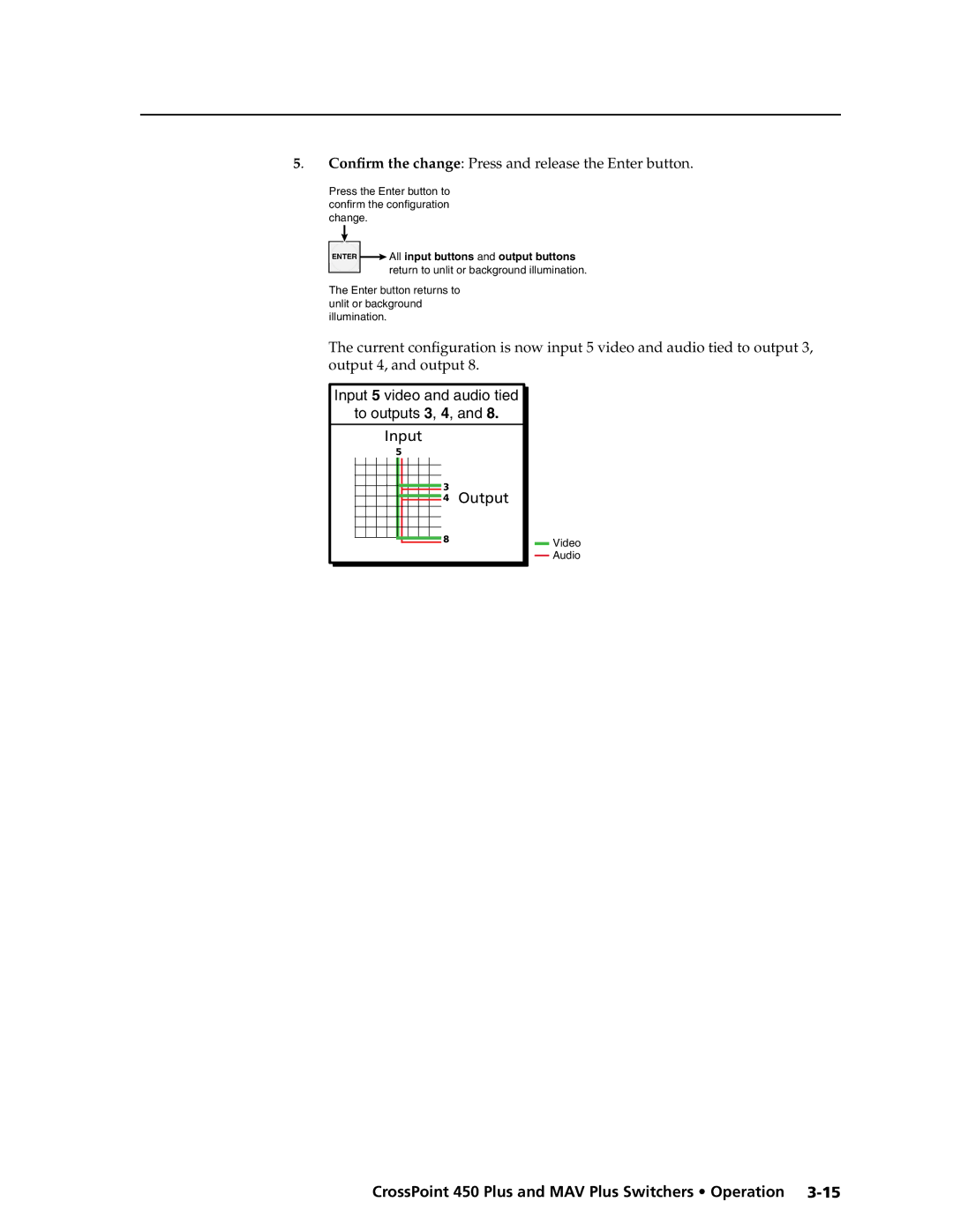 Extron electronic MAV Plus Series manual Input 5 video and audio tied To outputs 3, 4, Output 