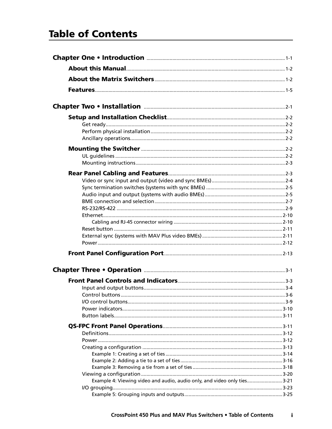 Extron electronic MAV Plus Series manual Table of Contents 