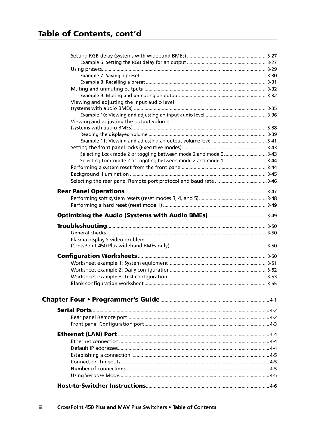 Extron electronic MAV Plus Series manual Table of Contents, cont’d 