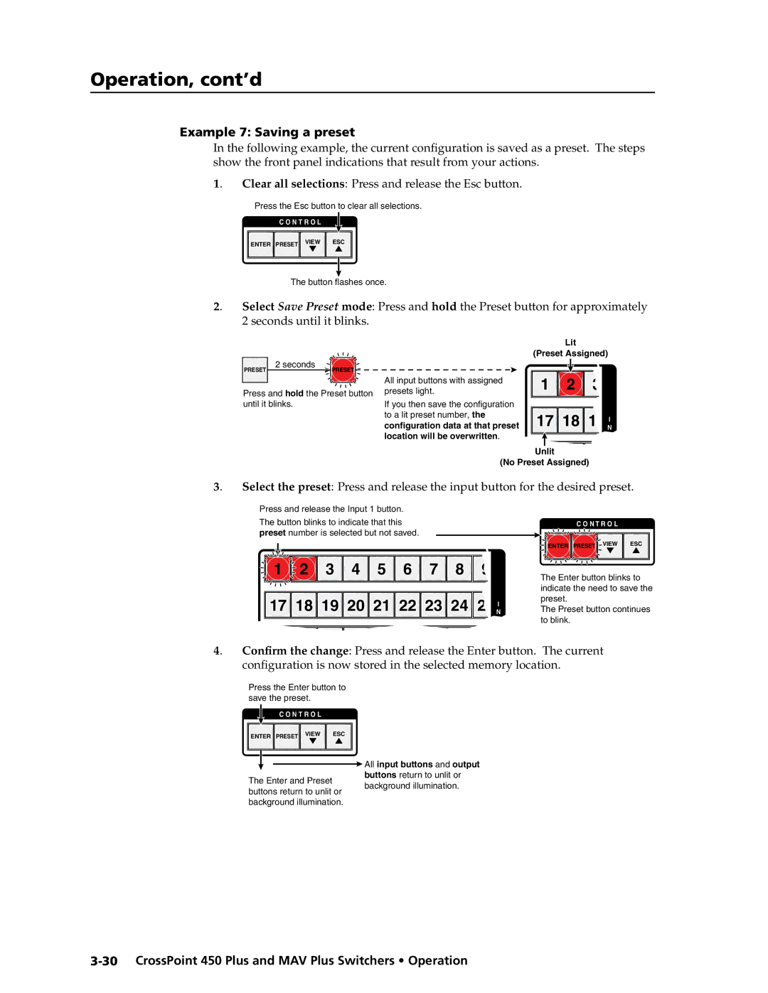 Extron electronic MAV Plus Series manual Example 7 Saving a preset, Seconds 