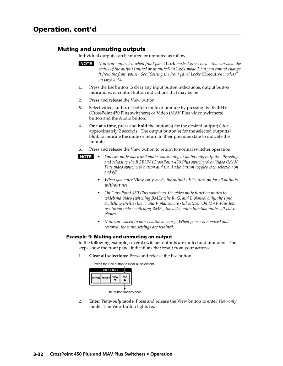 Extron electronic MAV Plus Series manual Muting and unmuting outputs, Example 9 Muting and unmuting an output 