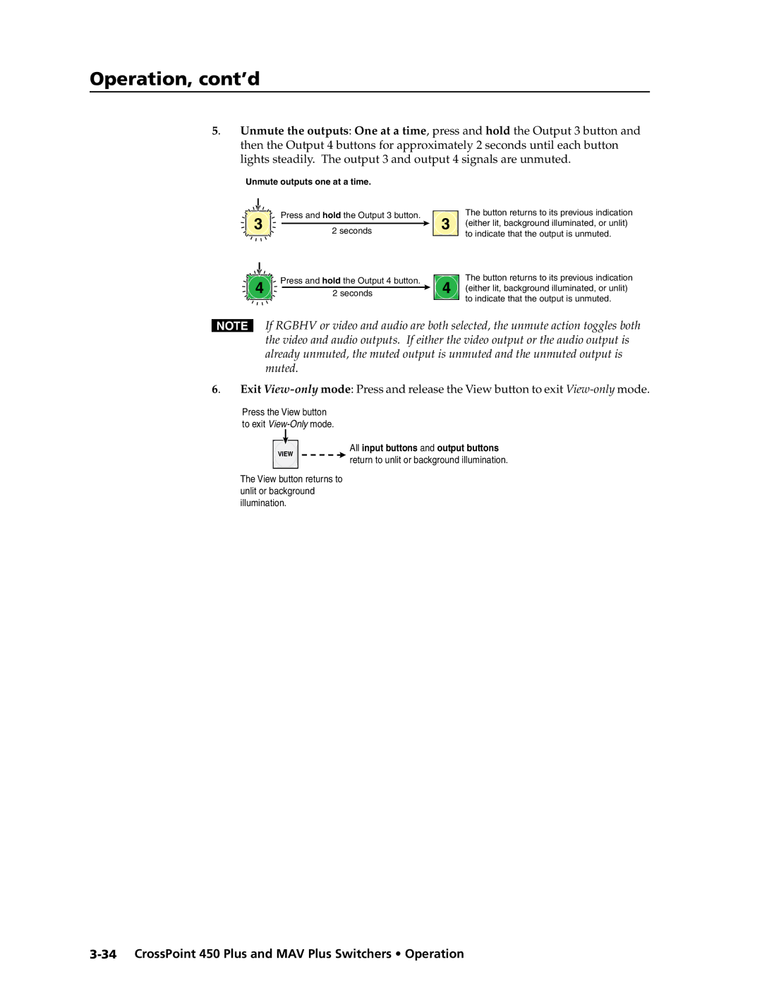 Extron electronic MAV Plus Series manual View button returns to unlit or background illumination 