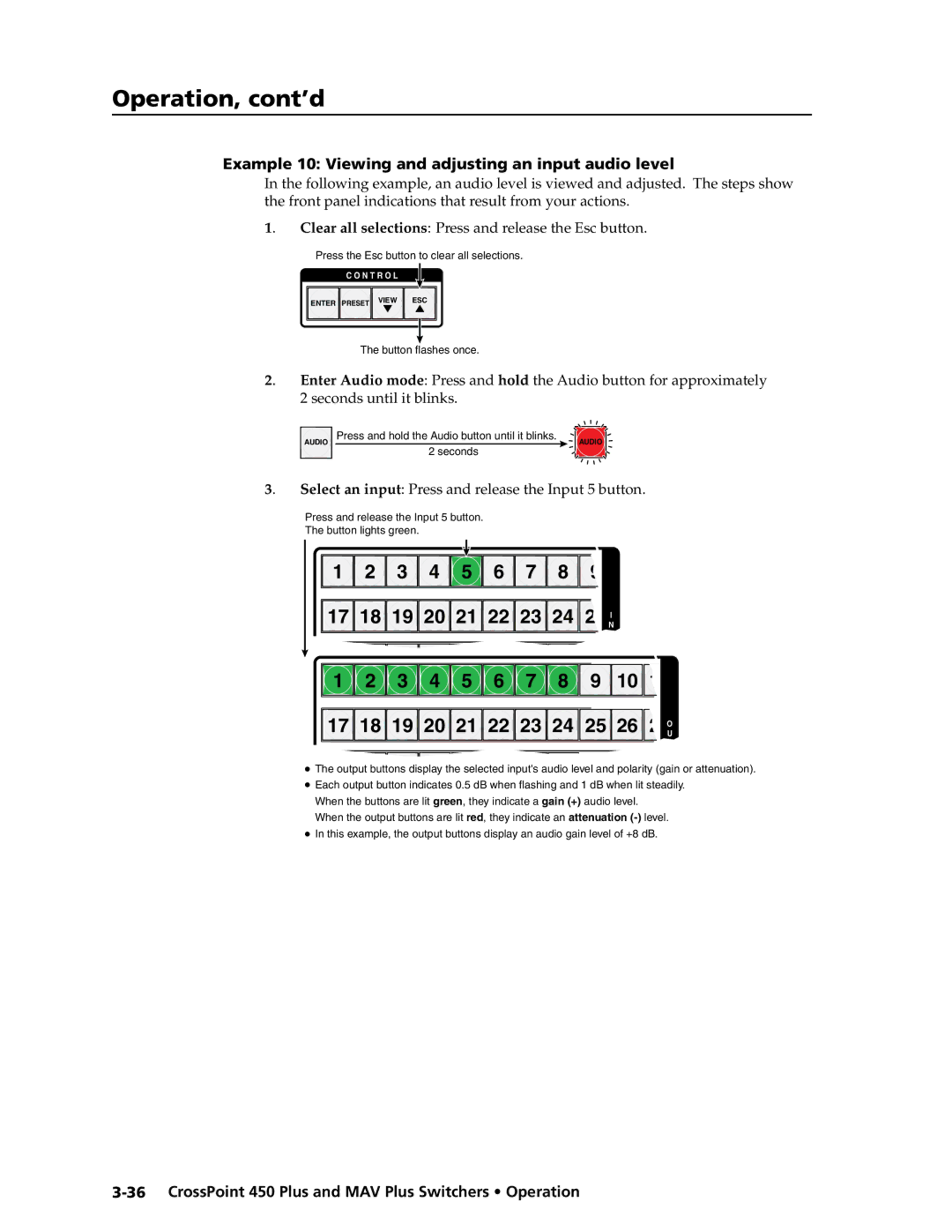 Extron electronic MAV Plus Series manual Example 10 Viewing and adjusting an input audio level 