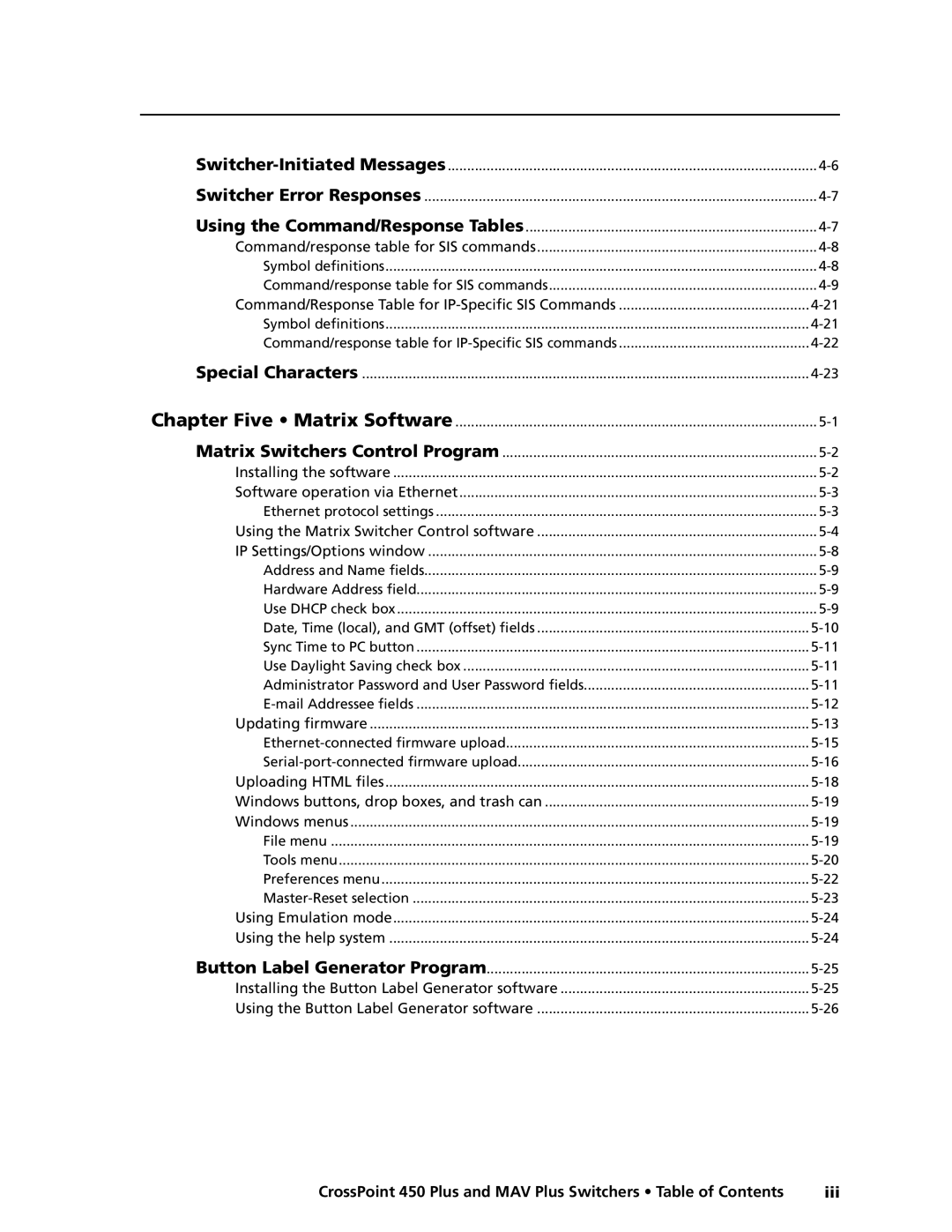 Extron electronic MAV Plus Series manual Command/Response Table for IP-Specific SIS Commands 