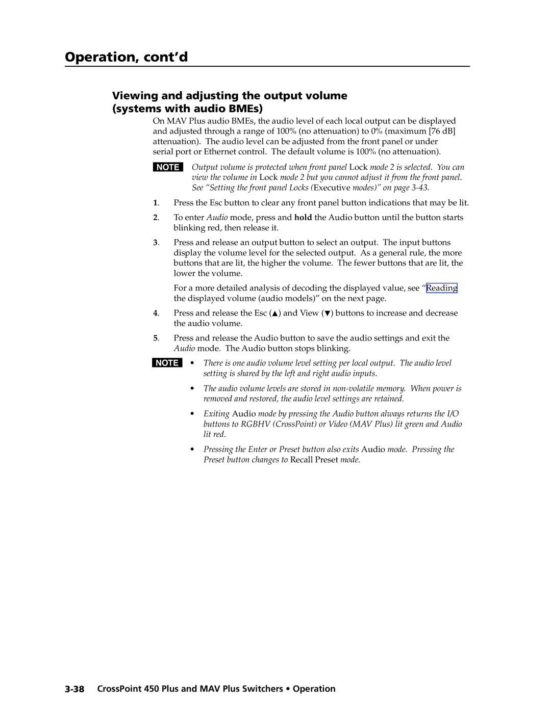 Extron electronic MAV Plus Series manual Lower the volume 