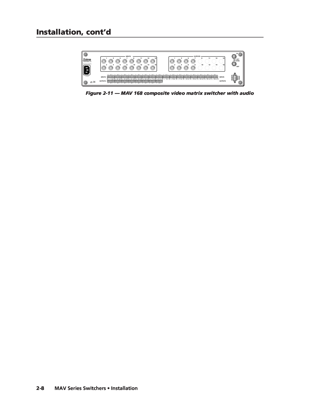 Extron electronic 11 - MAV 168 composite video matrix switcher with audio, MAV Series Switchers Installation, Inputs 
