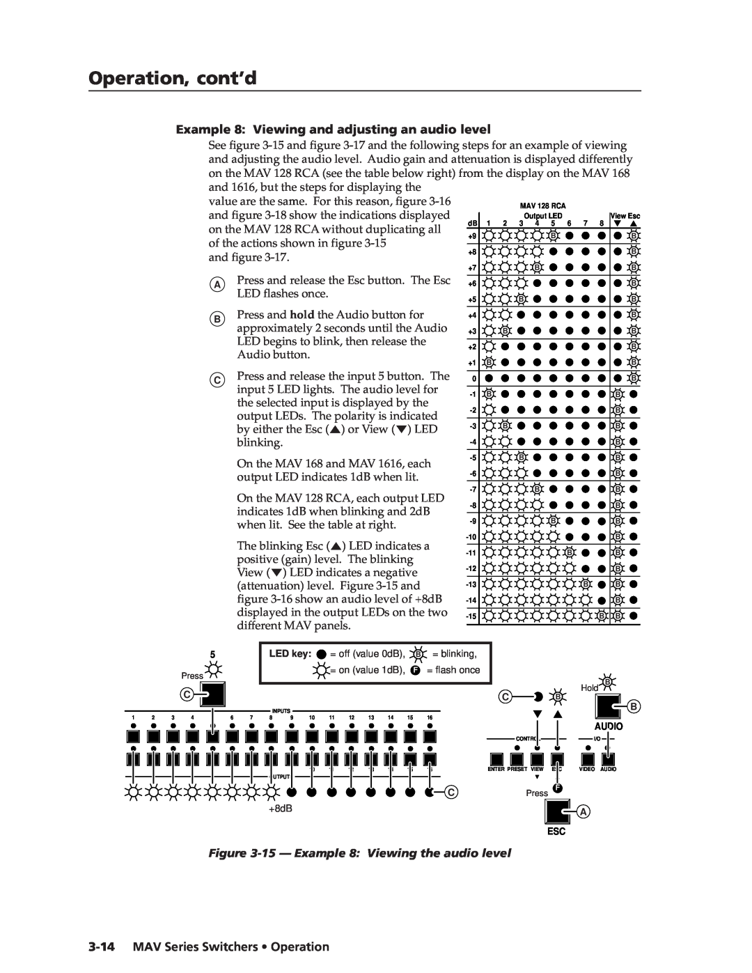 Extron electronic MAV manual Example 8 Viewing and adjusting an audio level, 15 - Example 8 Viewing the audio level 