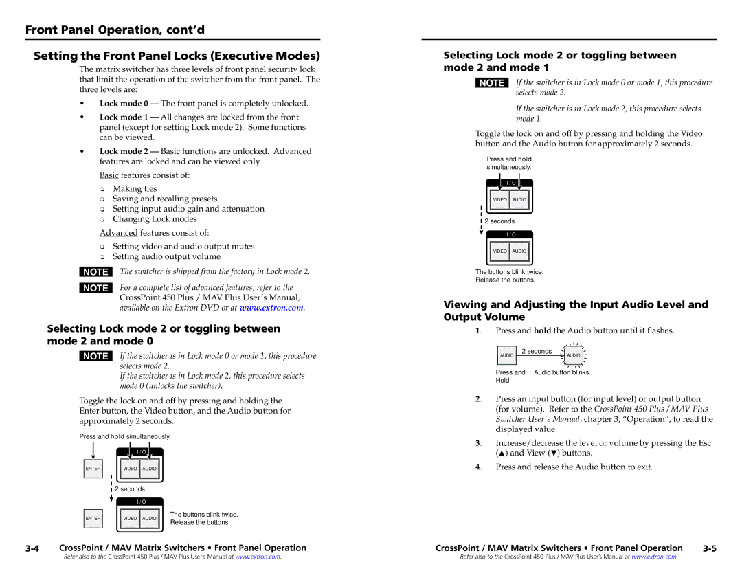 Extron electronic MAV setup guide Selecting Lock mode 2 or toggling between mode 2 and mode 