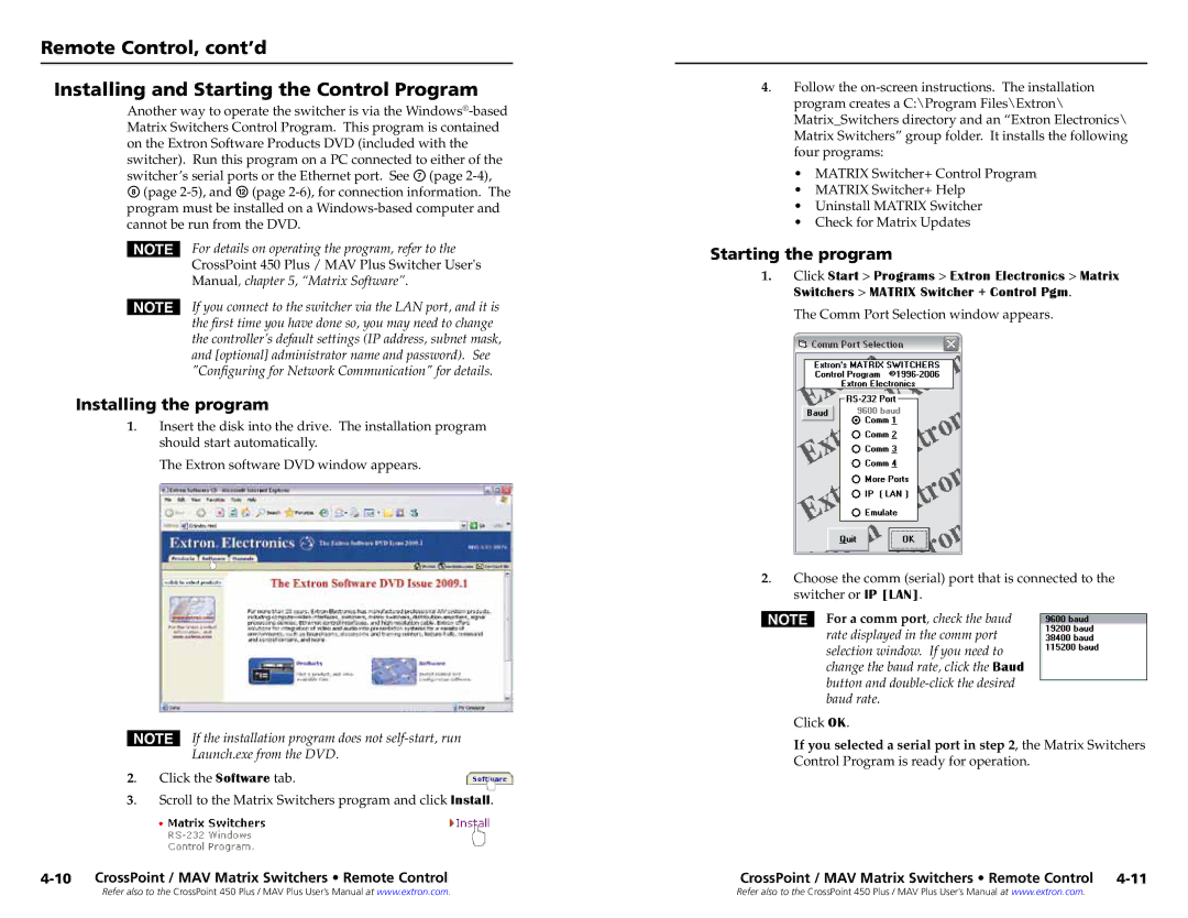 Extron electronic MAV setup guide Installing the program, Starting the program 