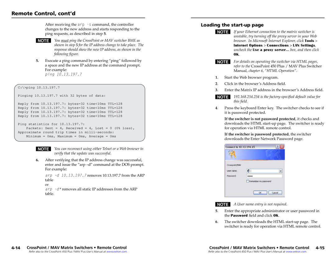 Extron electronic MAV setup guide Loading the start-up, Ping, User name entry is not required 