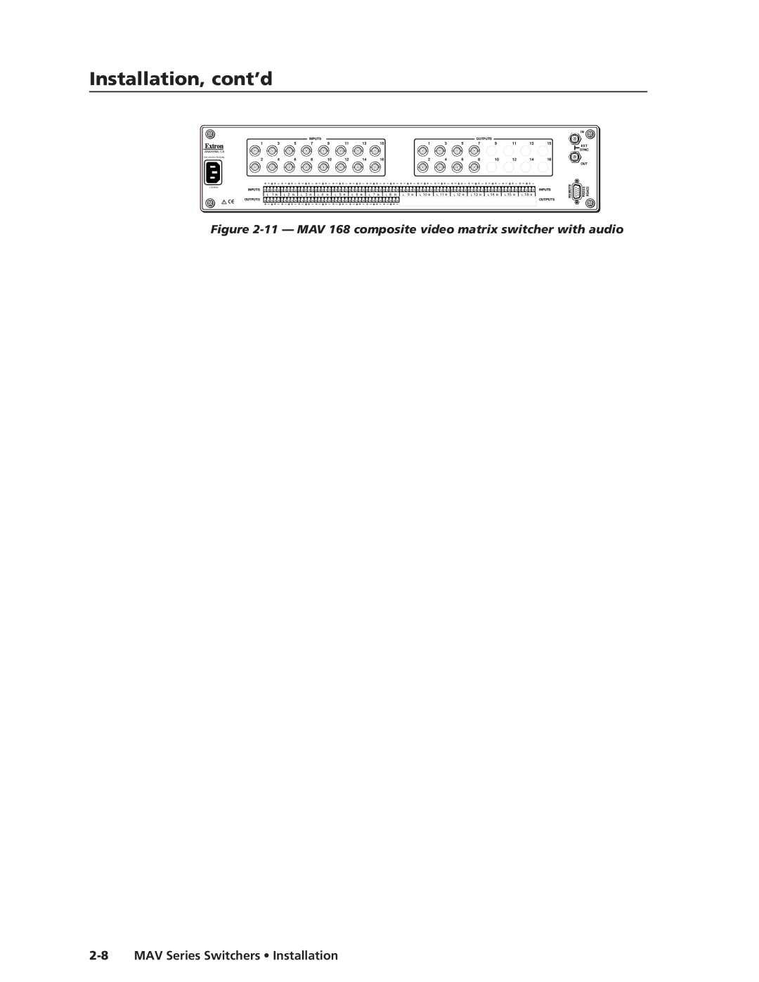 Extron electronic manual MAV 168 composite video matrix switcher with audio 