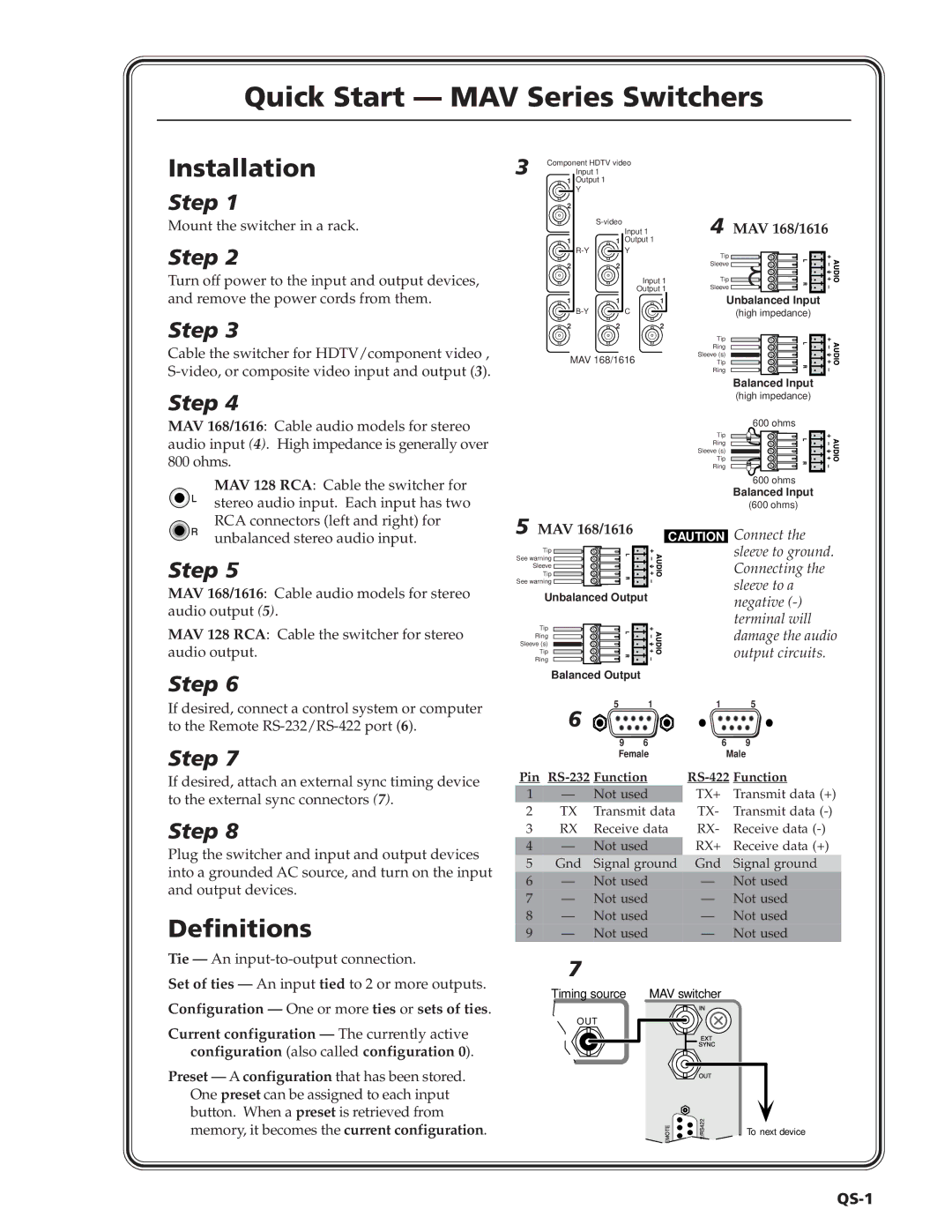 Extron electronic manual Quick Start MAV Series Switchers, QS-1 