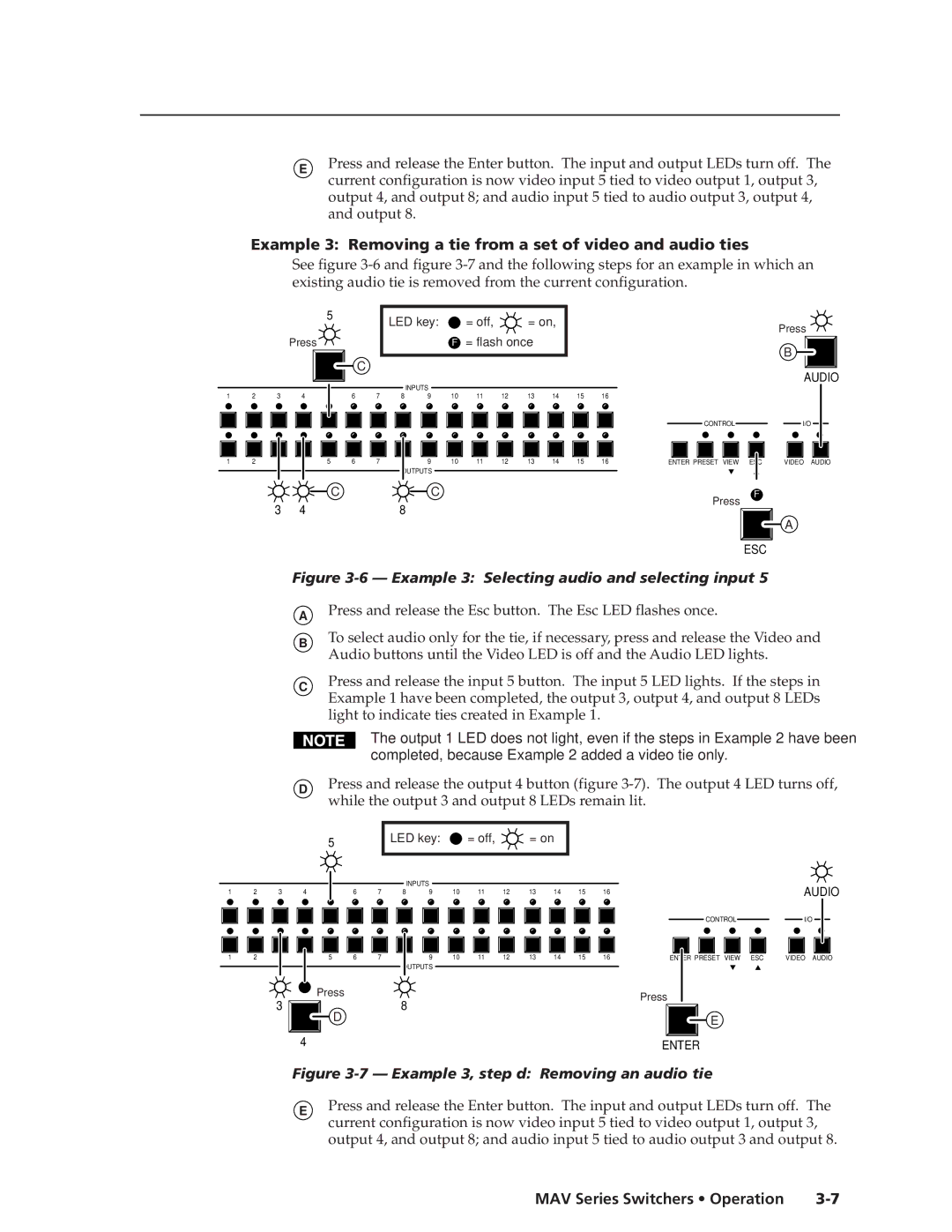 Extron electronic MAV manual Example 3 Removing a tie from a set of video and audio ties 