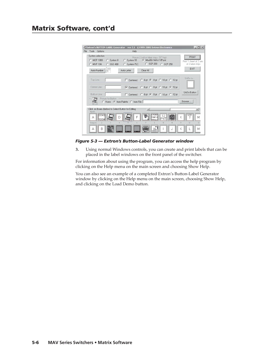 Extron electronic MAV manual Extron’s Button-Label Generator window 