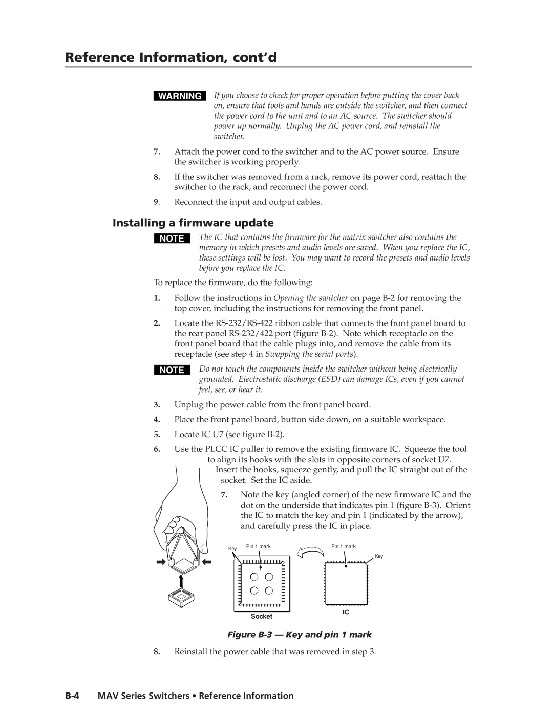 Extron electronic MAV manual Reference Information, cont’d, Installing a firmware update 