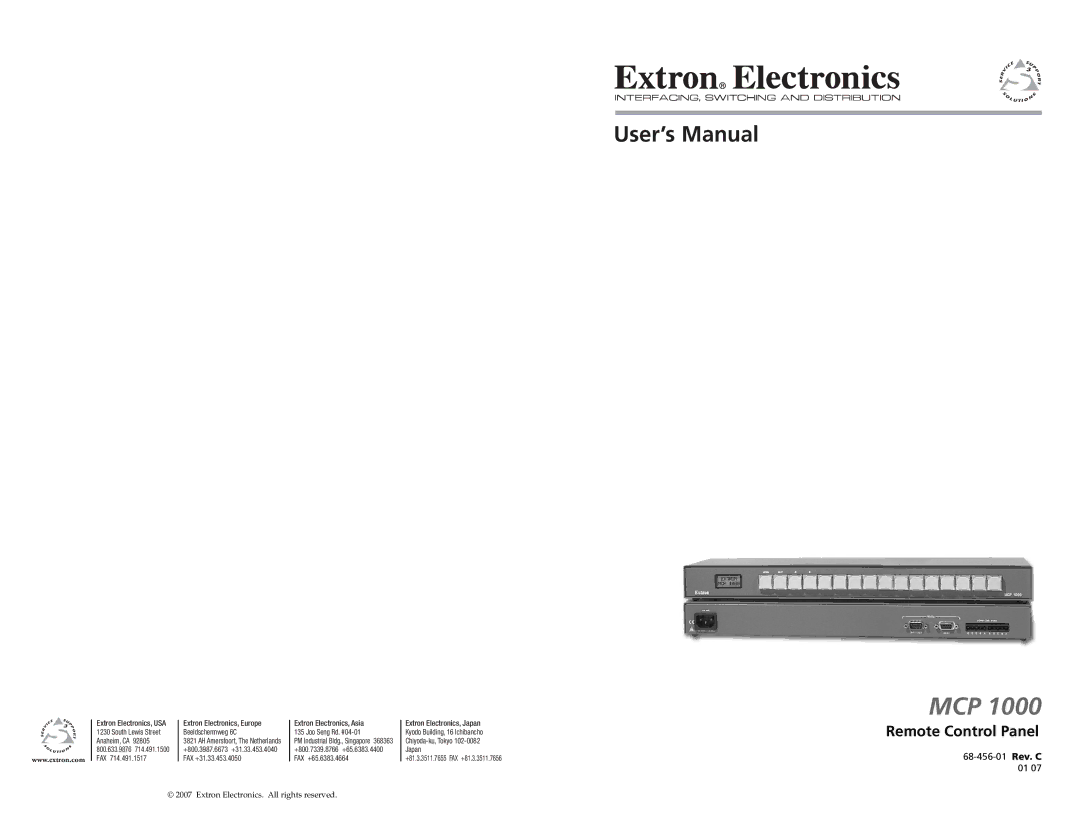 Extron electronic MCP 1000 user manual Mcp 