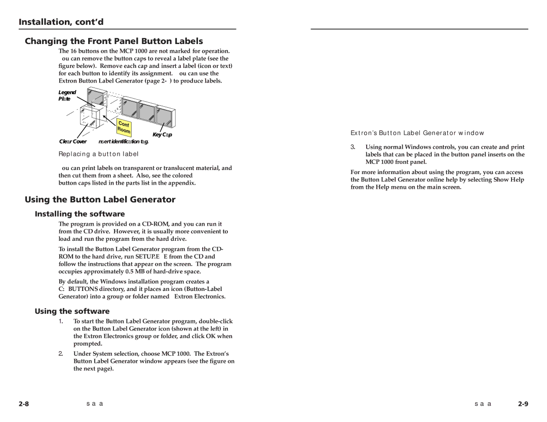 Extron electronic MCP 1000 Installation, cont’d Changing the Front Panel Button Labels, Using the Button Label Generator 