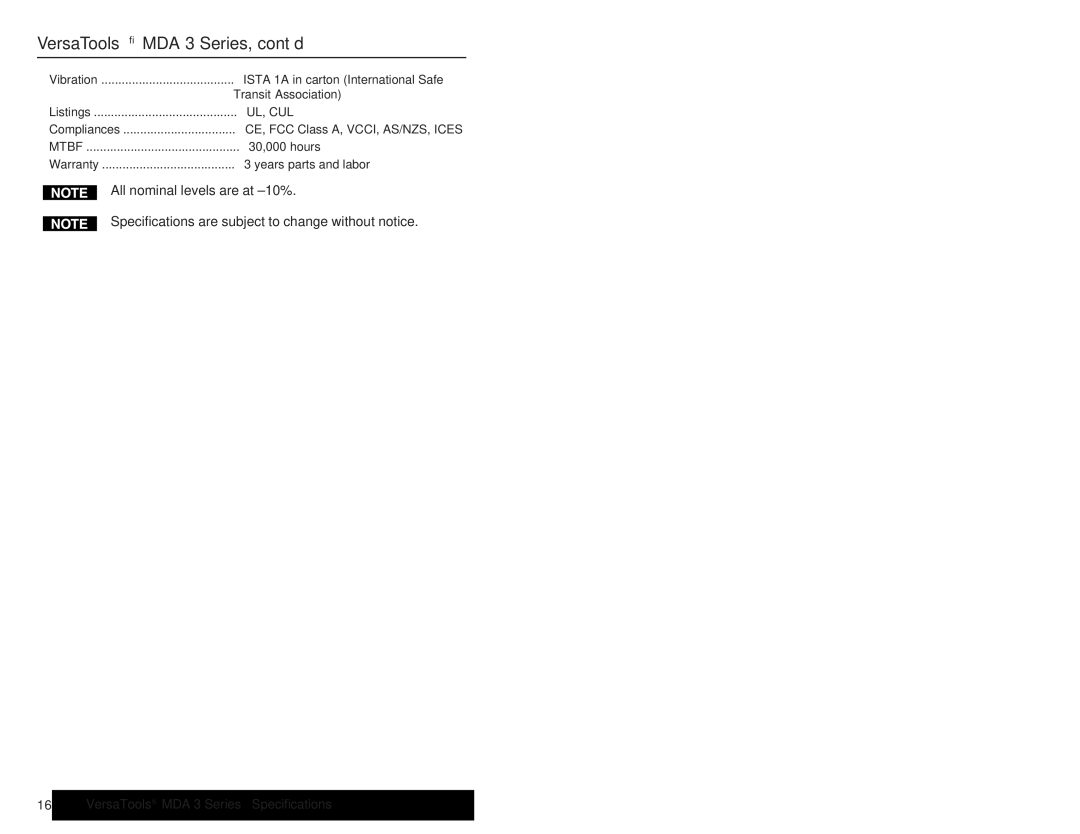 Extron electronic user manual VersaTools MDA 3 Series SpecificationsInstallation 