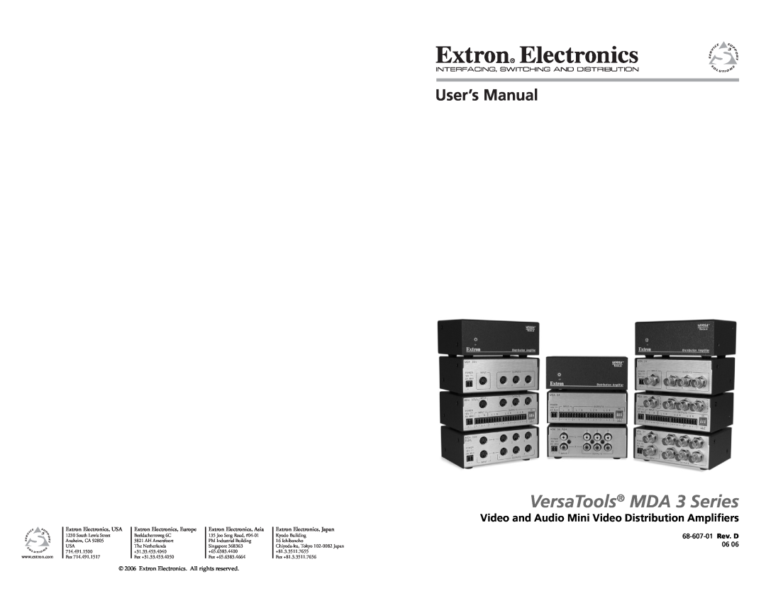 Extron electronic user manual VersaTools MDA 3 Series, Video and Audio Mini Video Distribution Ampliﬁers 