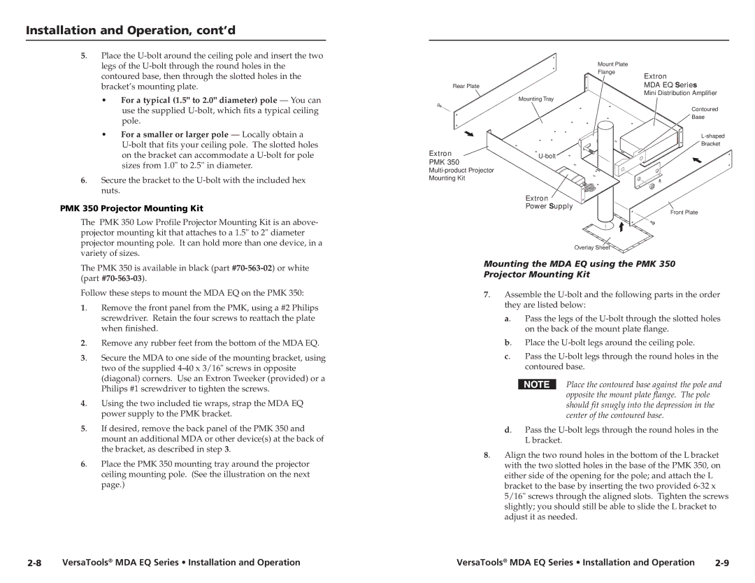 Extron electronic MDA 4V EQ, MDA 4SV EQ, MDA 2V EQ user manual For a smaller or larger pole Locally obtain a 