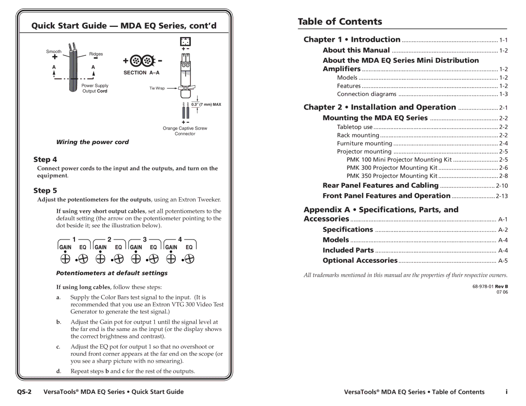 Extron electronic MDA 2V EQ, MDA 4V EQ, MDA 4SV EQ user manual Table of Contents 