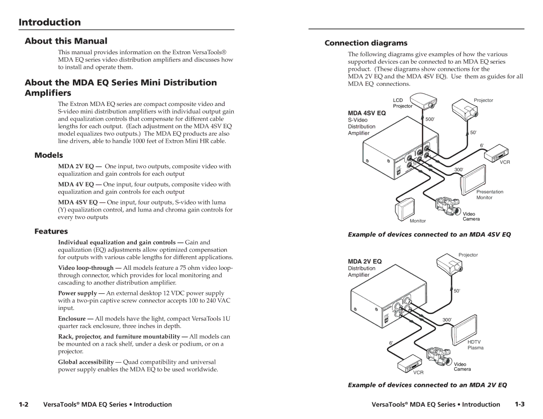 Extron electronic MDA 4SV EQ Introduction, About this Manual, About the MDA EQ Series Mini Distribution Amplifiers 