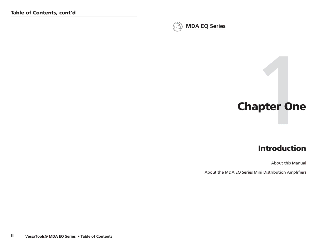 Extron electronic MDA 2V EQ, MDA 4V EQ, MDA 4SV EQ user manual One, Introduction, MDA EQ Series, Table of Contents, cont’d 