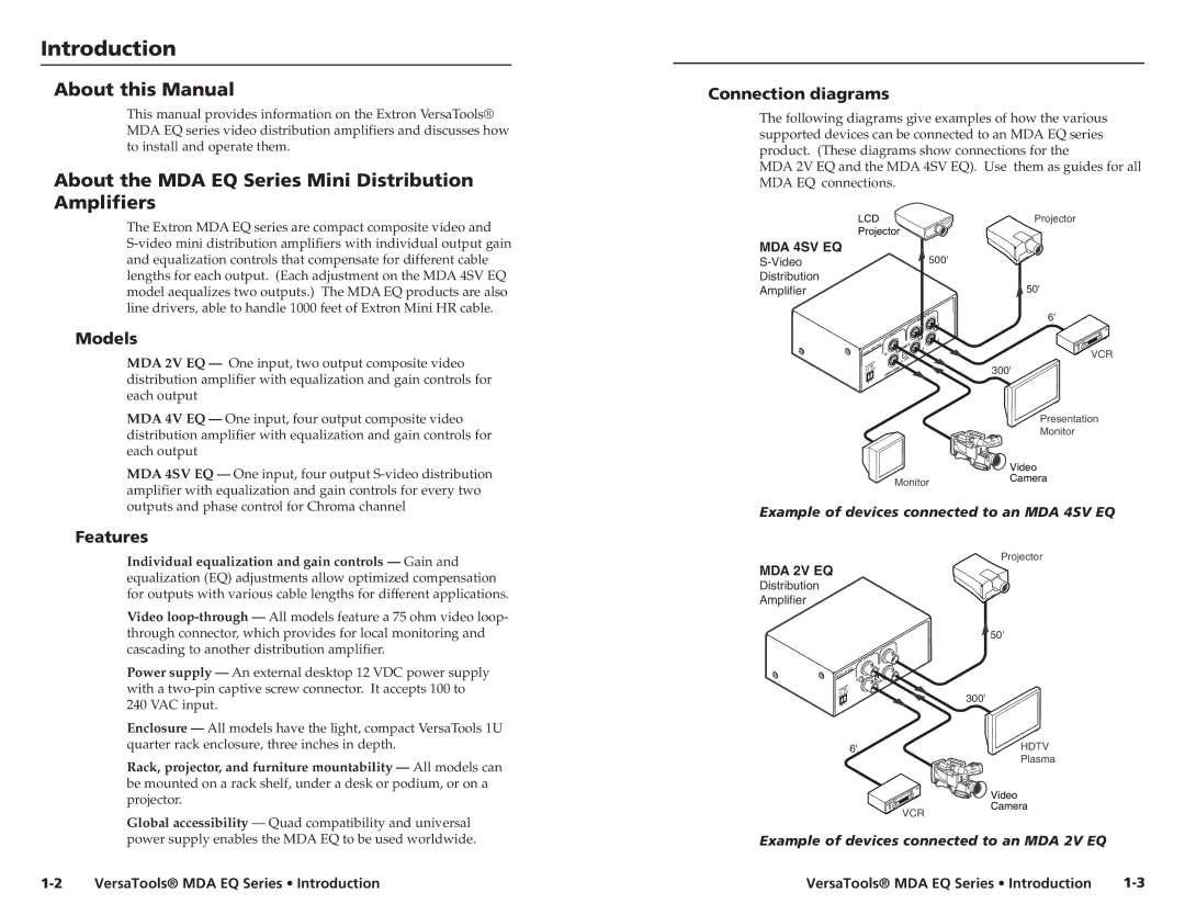 Extron electronic MDA 4V EQ Introduction, About this Manual, About the MDA EQ Series Mini Distribution Amplifiers 