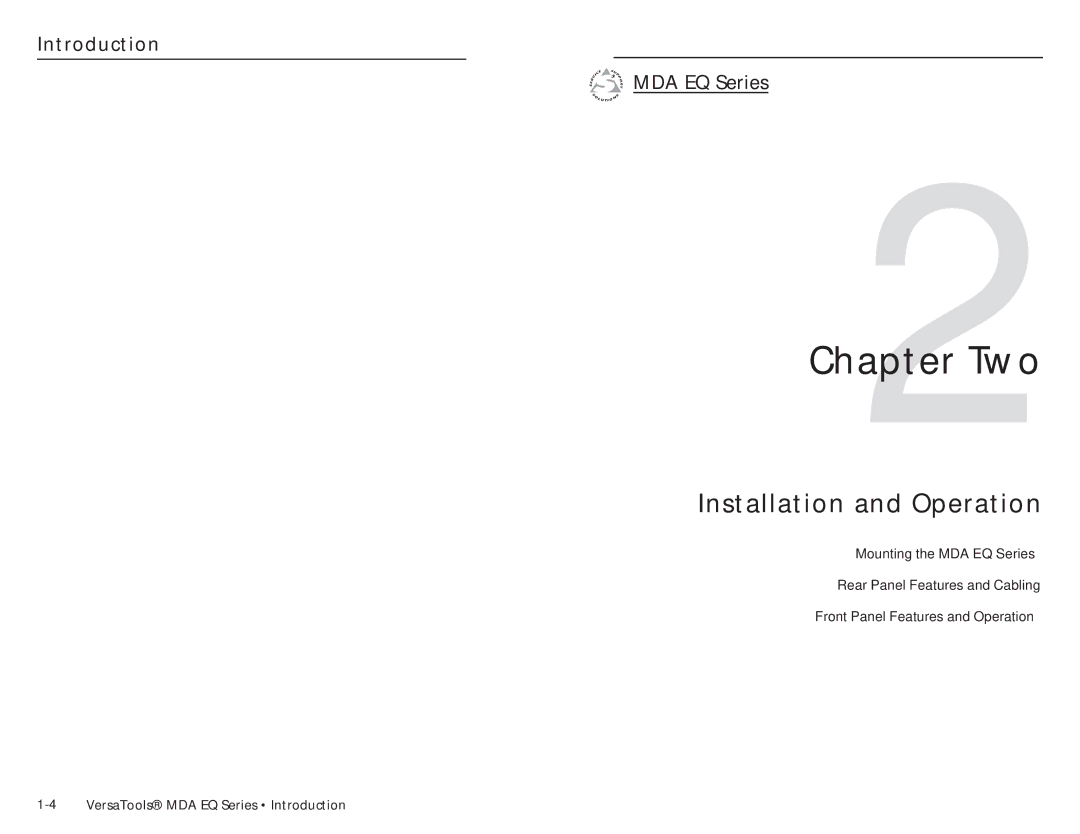 Extron electronic MDA 4SV EQ, MDA 4V EQ, MDA 2V EQ user manual Two, Installation and Operation, Introduction MDA EQ Series 