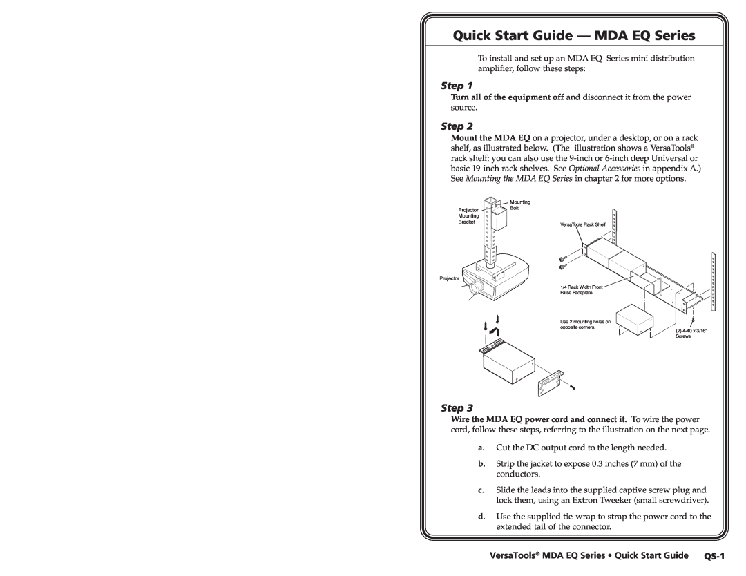 Extron electronic MDA 4SV EQ, MDA 4V EQ, MDA 2V EQ user manual Quick Start Guide - MDA EQ Series, Step 