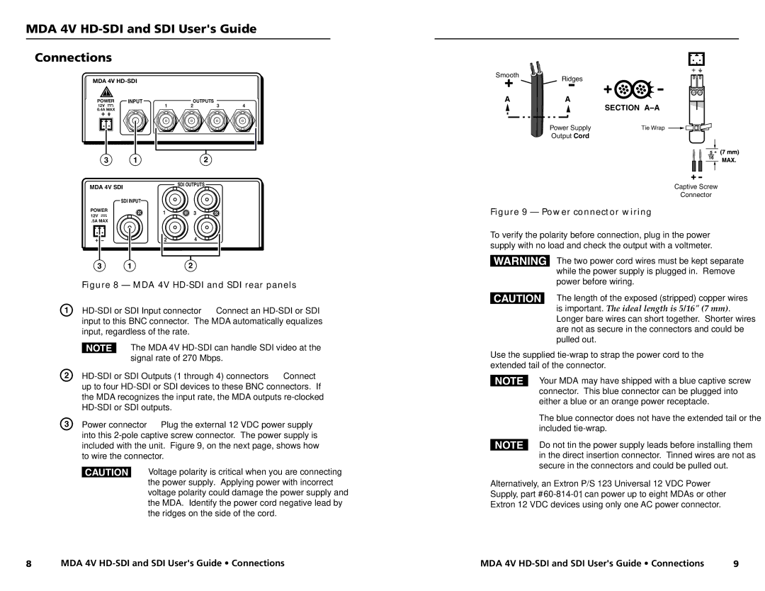 Extron electronic MDA 4V SDI user manual MDA 4V HD-SDI and SDI Users Guide Connections, Section A-A 