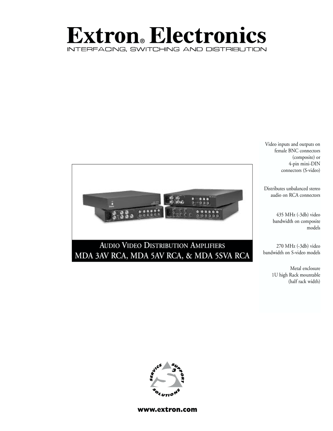 Extron electronic manual MDA 3AV RCA, MDA 5AV RCA, & MDA 5SVA RCA 