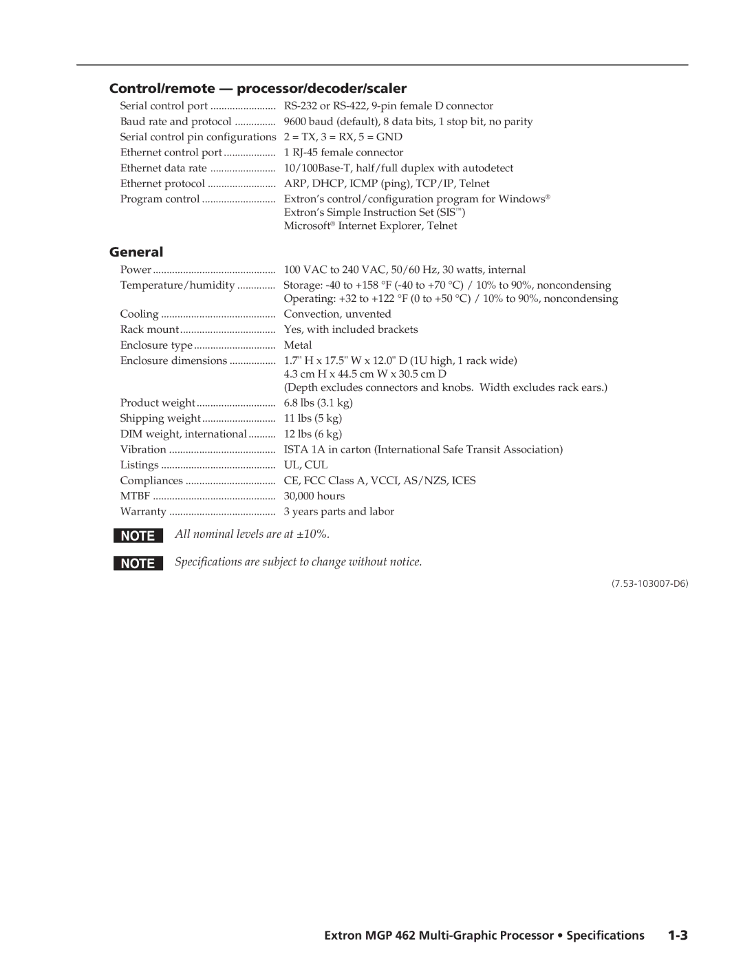 Extron electronic MGP 462 specifications Control/remote processor/decoder/scaler, General 