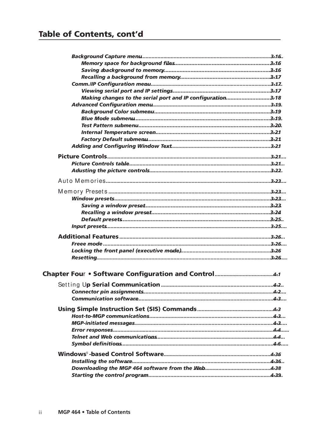 Extron electronic MGP 464 DI manual Table of Contents, cont’d 