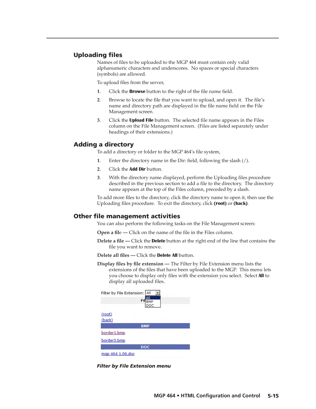 Extron electronic MGP 464 DI manual Uploading files, Adding a directory, Other file management activities 