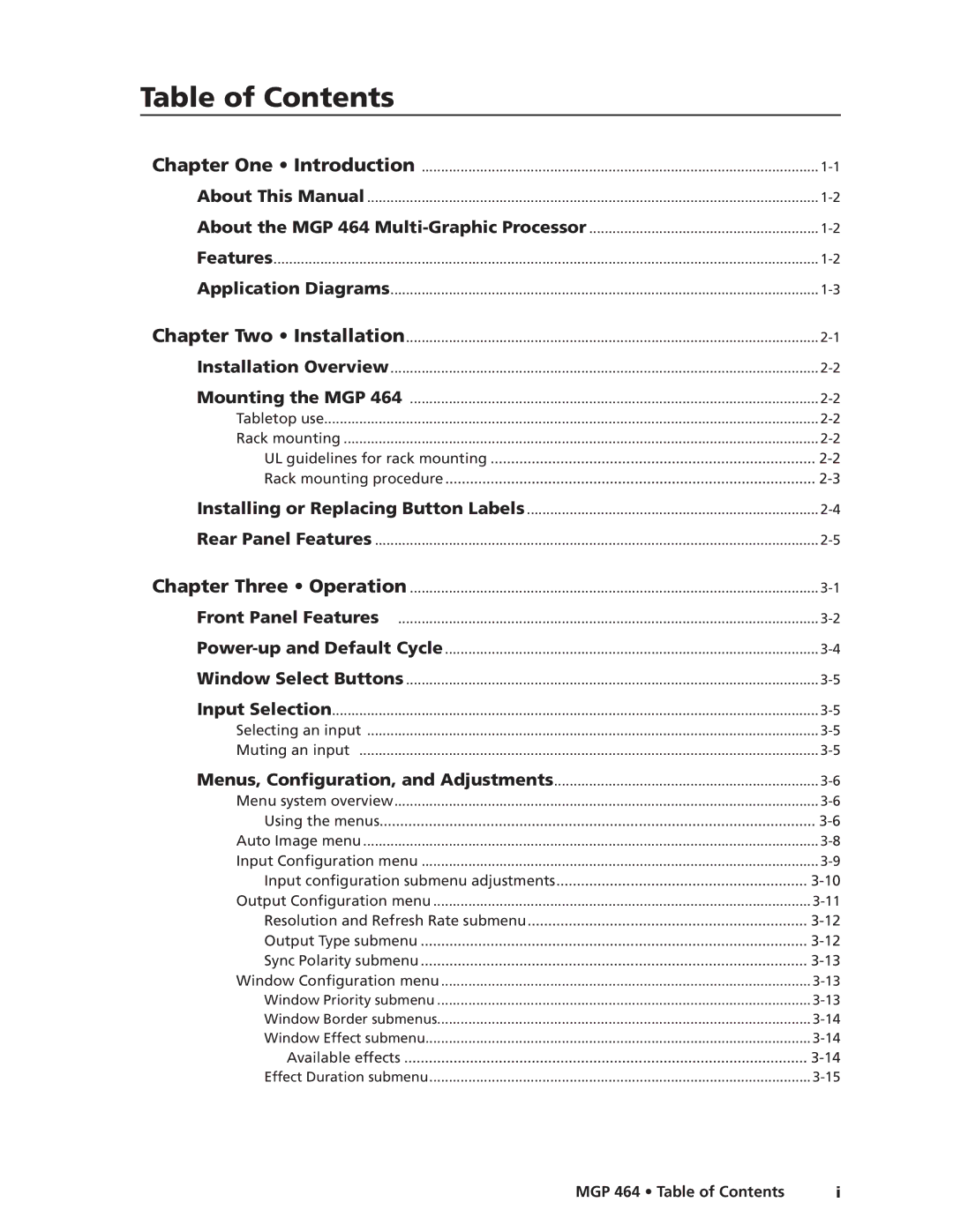 Extron electronic MGP 464 DI manual Table of Contents 