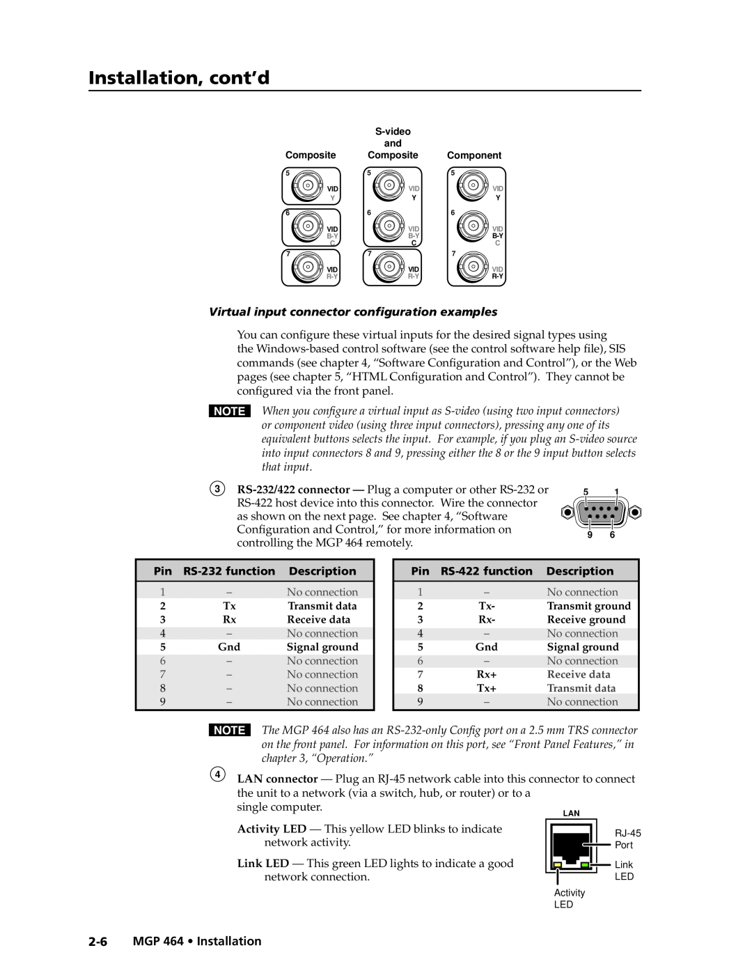 Extron electronic MGP 464 DI manual Preliminary, Installation, cont’d, Virtual input connector configuration examples 